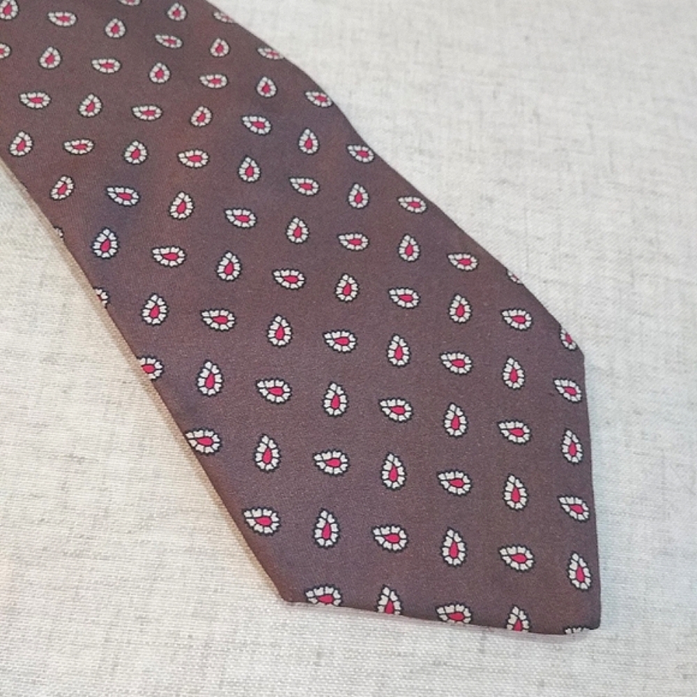 Vintage Valentino Silk Tie, Maroon With Red & White Medallions